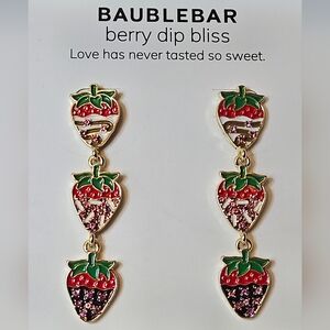 BaubleBar Berry Dip Bliss Chocolate Covered Strawberry Drop Earrings NIB